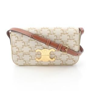 Celine Claude Triomphe Shoulder Bag Canvas Leather White Brown